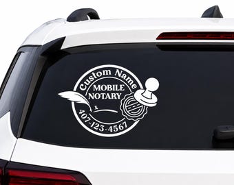 Custom Mobile Notary Car Decal with Personalized Name and Phone Number, Vinyl Window Sticker