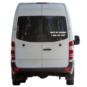 How&#39;s My Driving Decal W/ Custom Phone Number Decal Sticker Car Truck Van Commercial Vehicle Boat SUV Door Business Door Window Glass Decal