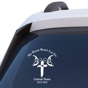 Personalized My Heart Won't Let Go RIP Heart Butterfly Vinyl Decal Sticker Custom Memorial Decal