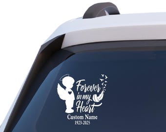 Personalized Memorial Car Decal: Angel Wings, RIP, Custom Name