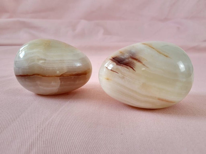 276 Grams Each 2 Onyx Oval Stones Egg Shaped Paperweights