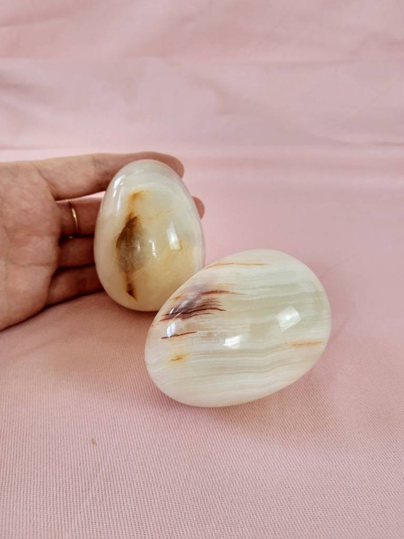 276 Grams Each 2 Onyx Oval Stones Egg Shaped Paperweights
