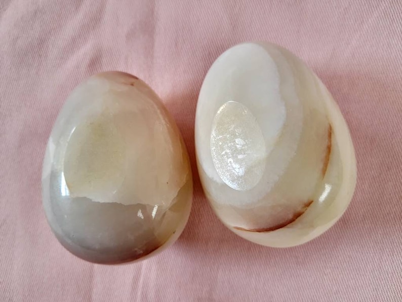 276 Grams Each 2 Onyx Oval Stones Egg Shaped Paperweights