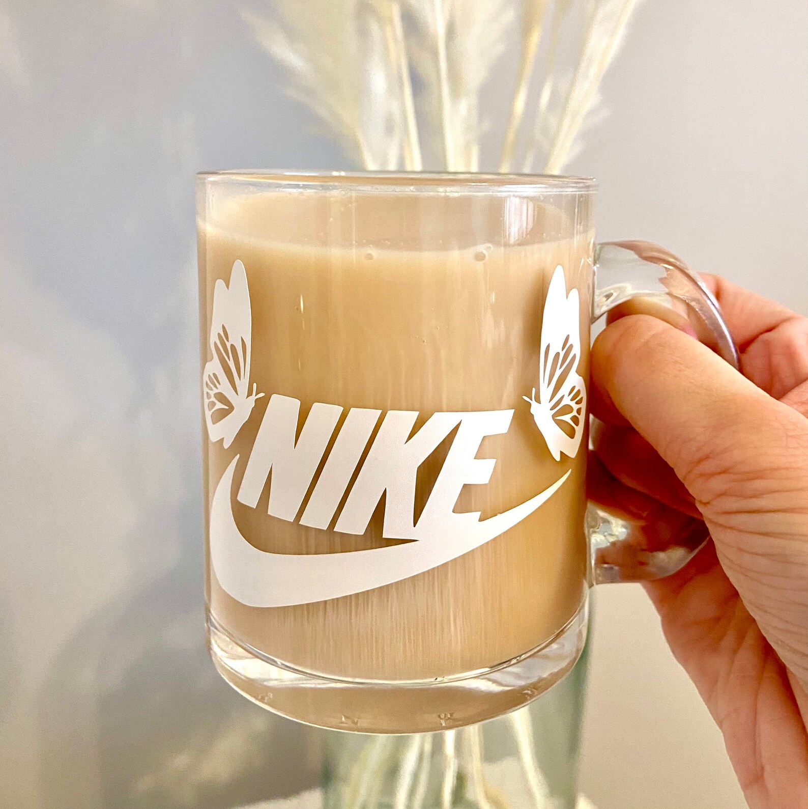 Custom Glass Mug Nike Logo with Butterflies Etsy