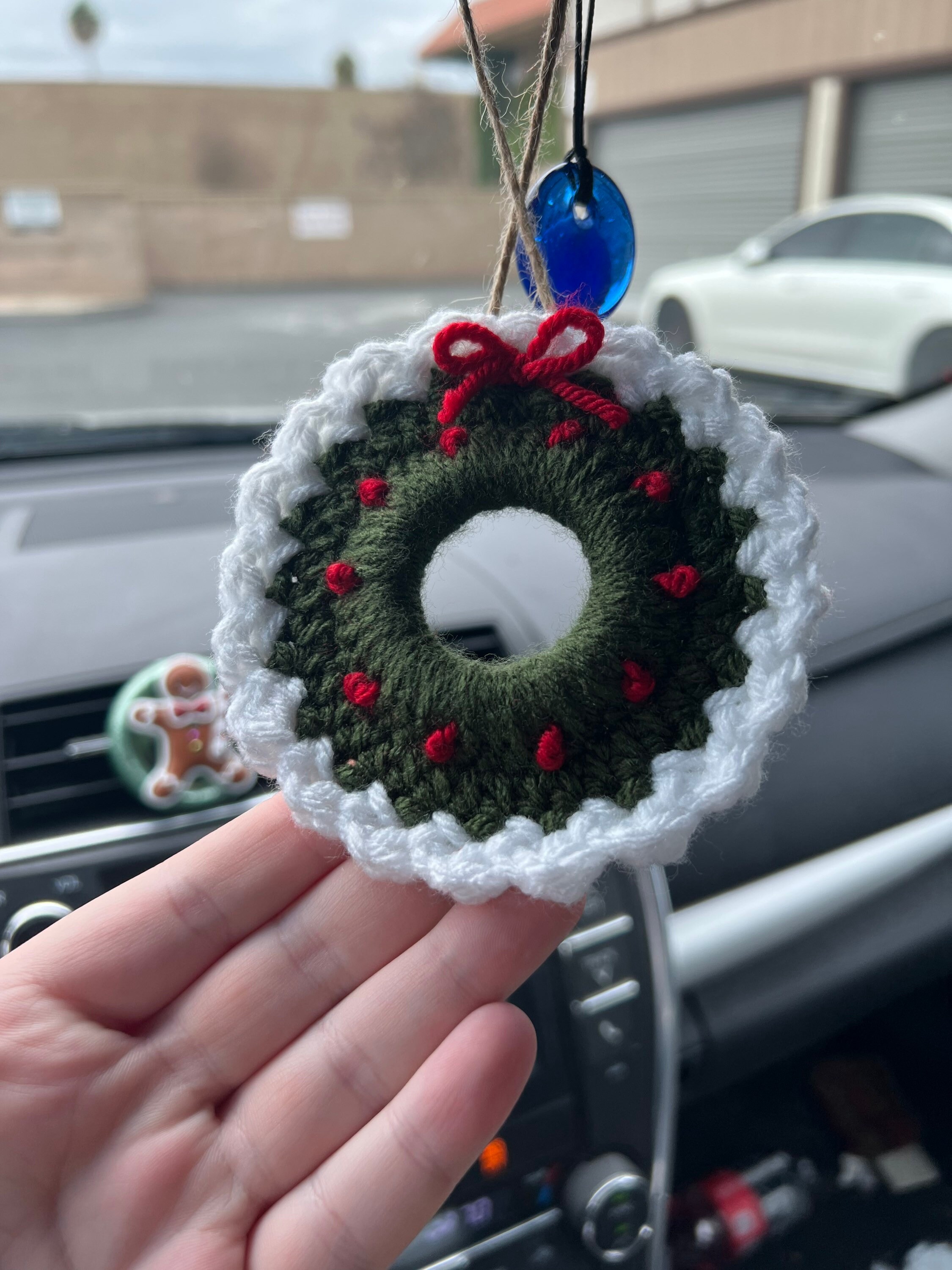 Crochet raccoon car charm rear view mirror, Xmas tree toy, backpack pendant,  cute keychain