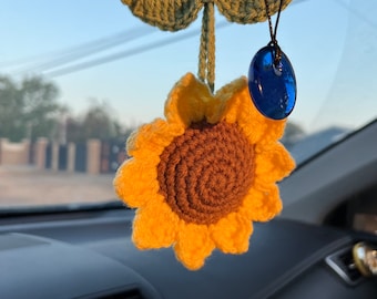 Crochet Sunflower Car Charm Rearview Mirror Ornament