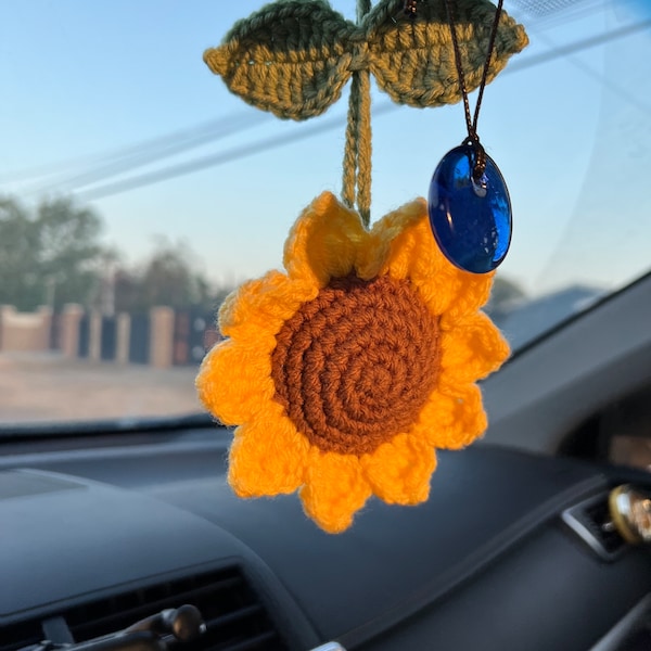 Crochet Sunflower Car Hanger Etsy