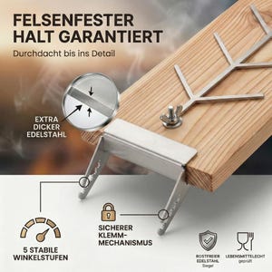 Flame-grilled salmon board, larch wood, complete set for kettle grills and fire bowls, including stainless steel holder, handmade item