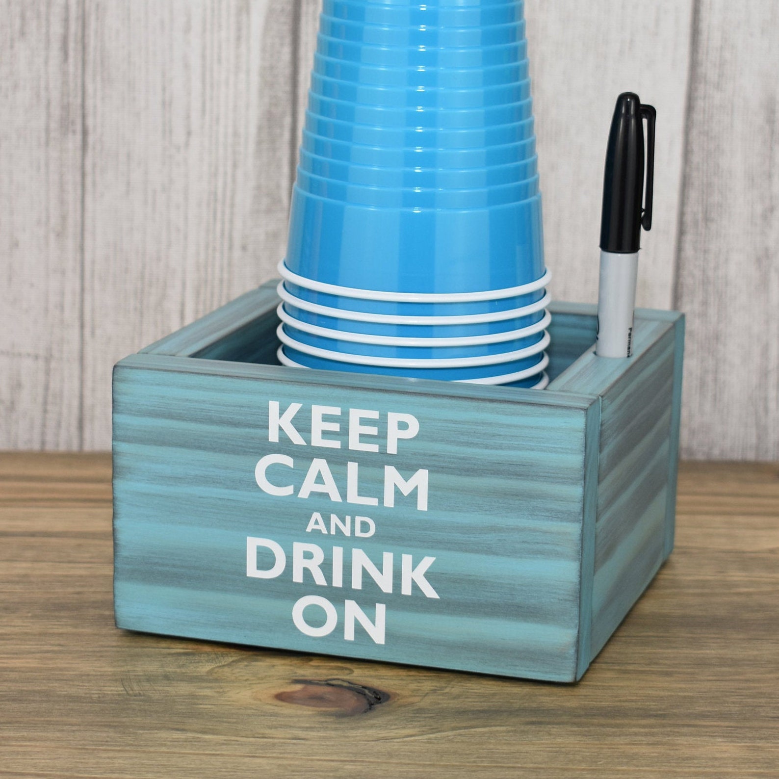 Solo Cup Holder with Marker Burned Aqua Party Cup Holder Etsy