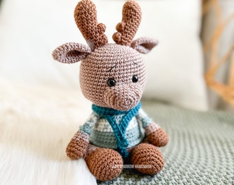 Crochet Moose Pattern | Amigurumi | Doll | PDF Pattern | Plushie Pattern | Woodland Animal | Children's Toy | Animal with Jumper