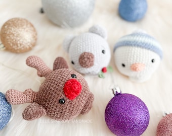 Crochet Digital Christmas Bauble Pattern | Chenille Yarn Pattern | Snowman | Koala | Reindeer | Tree decoration