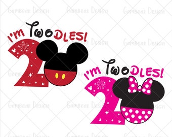 I'm Twodles Svg | Oh Twodles Svg | Birthday Girl Svg | Mickey Mouse and Minnie Mouse head | I'm Twodles Girl svg | Silhouette & Cricut