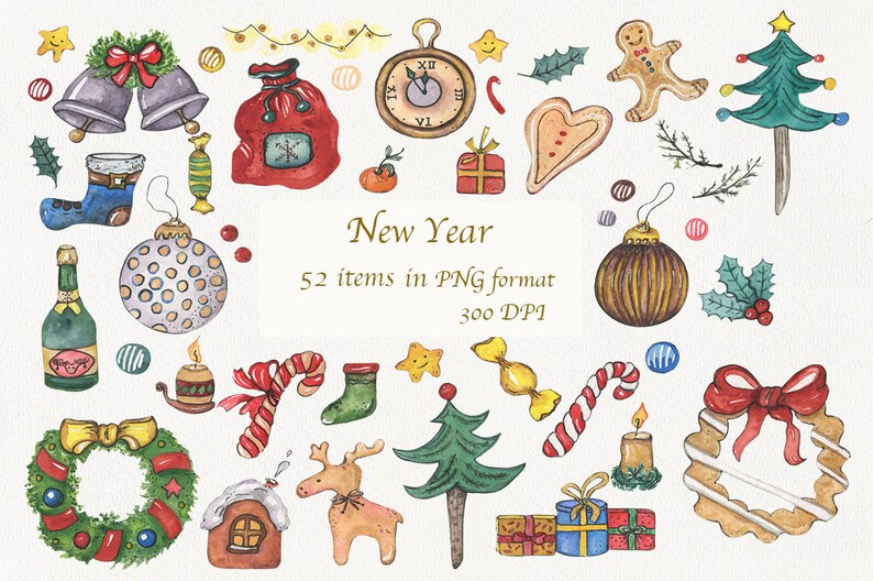 Watercolor Christmas 2023 Clipart.new Year Graphic Images | Etsy