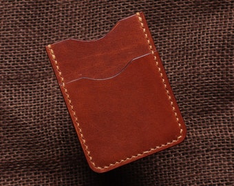 Handcrafted minimalist leather card wallet made from full-grain Wickett & Craig English bridle leather.