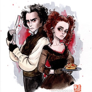 Sweeney Todd and Mrs. Lovett watercolor print