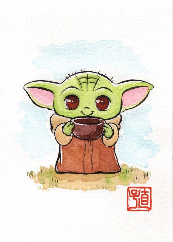 Baby Yoda Sipping Soup 5x7 Etsy