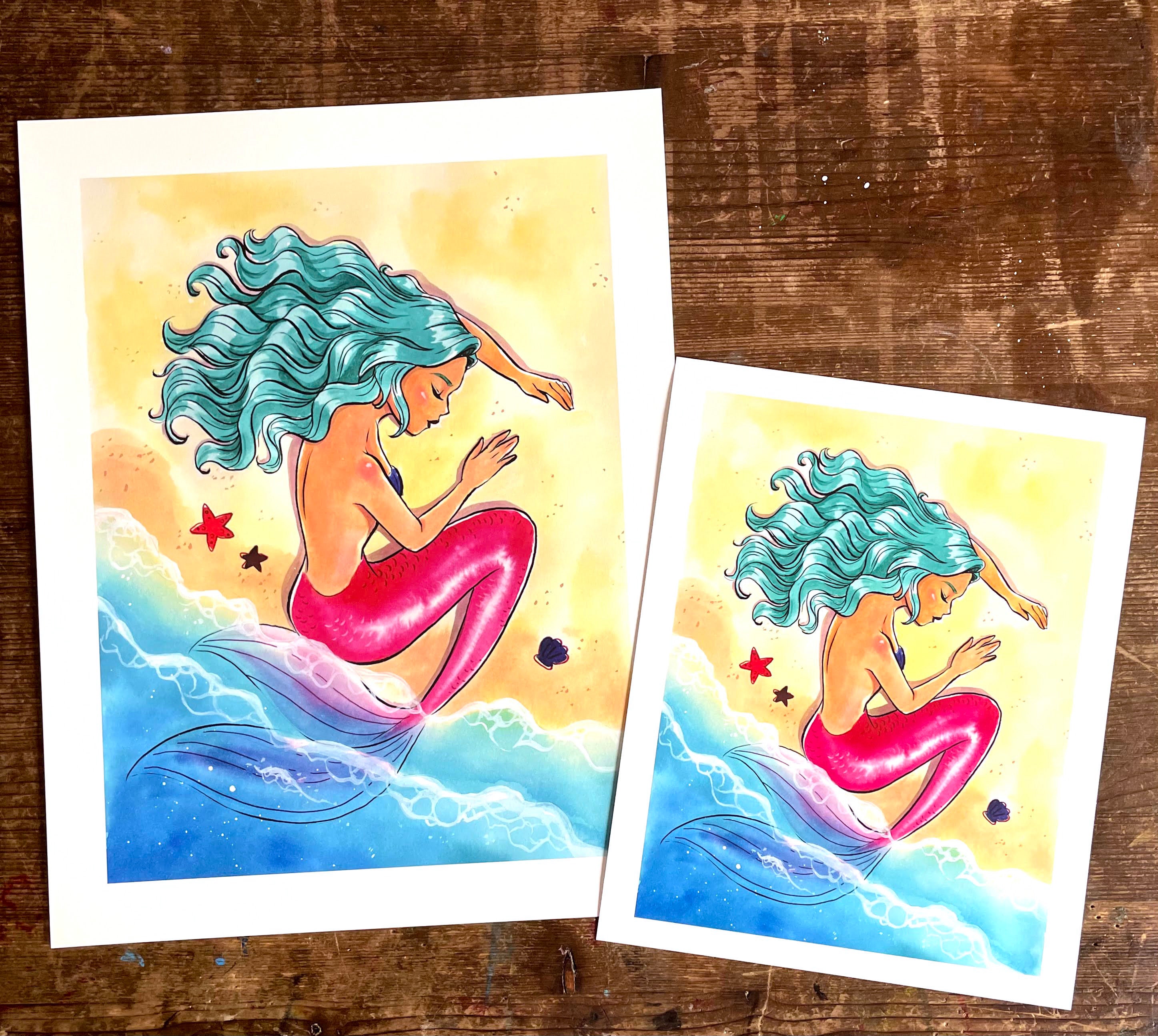 Beached Mermaid Watercolor Print | Etsy