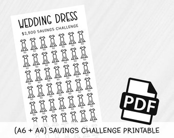 Wedding Dress Savings Challenge, Savings Challenge Envelopes, Savings Challenge, Cash Envelope Tracker, Expense Tracker, Budget Tracker
