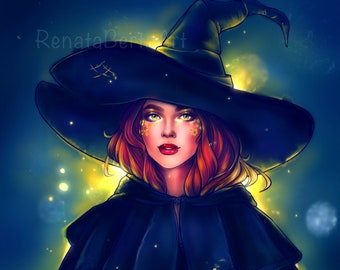 Premium Grayscale Coloring Page - Instant Download Coloring Page - Printable - Witch - Halloween - Pumpkin - Portrait