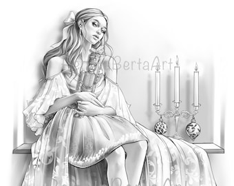 The Nutcracker - Premium Grayscale Coloring Page - Instant Download Coloring Page - Printable - Illustration - Christmas