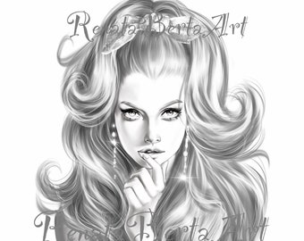 Premium Grayscale Coloring Page - Instant Download Coloring Page - Printable - Portrait