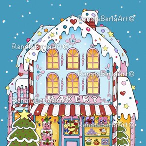 Christmas Bakery - Premium Coloring Page - Instant Download - Printable - Christmas - Lineart - Gingerbread house