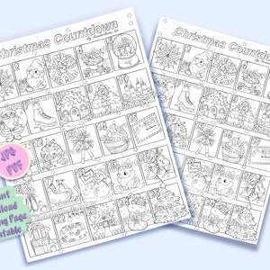 Christmas Countdown Line-art Coloring Page - Premium Coloring - Instant Download - Printable - Advent Calendar for Adults and Children image 2