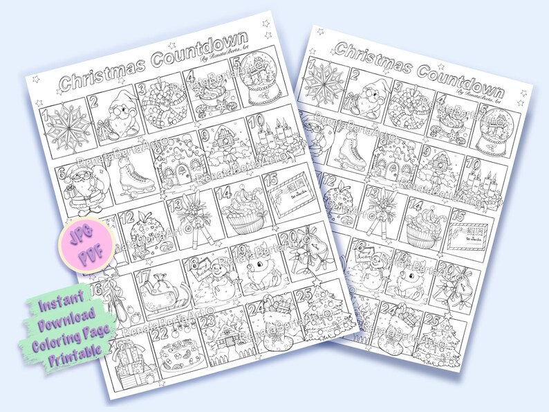 Christmas Countdown Line-art Coloring Page - Premium Coloring - Instant Download - Printable - Advent Calendar for Adults and Children image 2