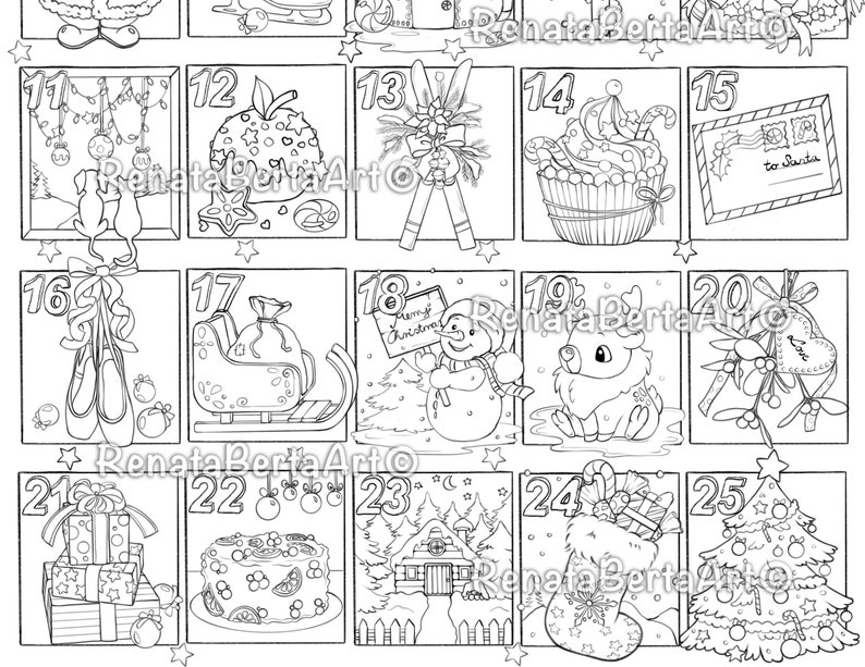 Christmas Countdown Line-art Coloring Page - Premium Coloring - Instant Download - Printable - Advent Calendar for Adults and Children image 5