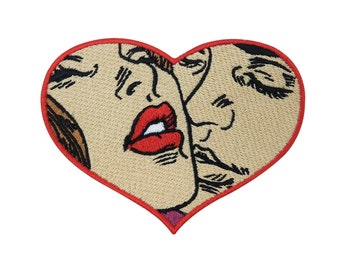 Patch zum Aufbügeln Loving Pop Art | Comic Style Patches, Herz Bügelflicken, Kuss Flicken, Liebes Sprechblase Love Aufnäher Finally Home