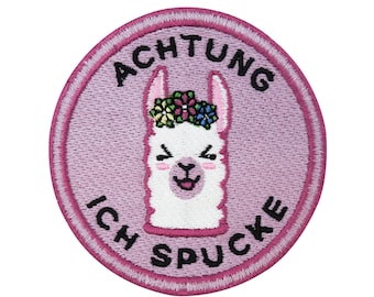 Patch zum Aufbügeln Achtung Ich Spucke Lama | Pink Lustige Alpaka Patches, Witzig, Funny Bügelflicken, Tier Flicken, Aufnäher Finally Home