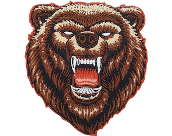 Angry Grizzly Bear Iron-On Patch | Vintage Patches, Animal Iron-On Patches, Biker Iron-On Patch, Bear Patch, Grizzly Bear Animal, Finally Home