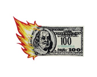 Iron-on patch Burning Money, Burning 100 Dollar | Patches, Iron-on Bill Patches, Money Patches for Denim Jackets Finally Home