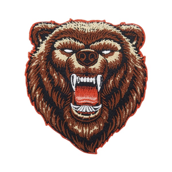 Patch thermocollant Grizzly en colère | Patchs vintage, patchs thermocollants animaux, image thermocollante motard, patch ours grizzly animal Enfin à la maison