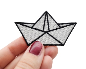 Paper boat iron-on patch | Retro boat patches, nautical ship iron-on transfer, origami iron-on patch, maritime ocean iron-on patch, anchor patch