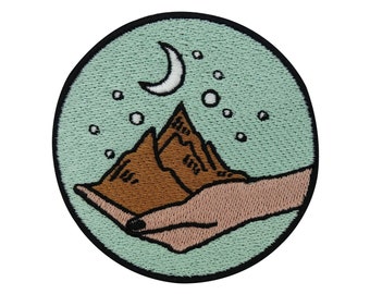 Iron-on patch The world in our hands at night | Mountains stars hand patches, iron-on patches, patches, suitable for backpacks