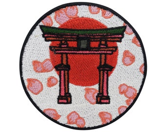 Iron-on patch Japanese gate with cherry blossoms | Japan Patches, Red Sun Iron-On Patches, Japanese Gate Patch Finally Home
