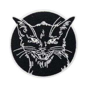 Strijkpatch Zwarte Ronde Kat | Kattenpatches, Dierenstrijkpatches, Kittypatches, Heksenpatches, Halloweenstrijkpatches Eindelijk Thuis