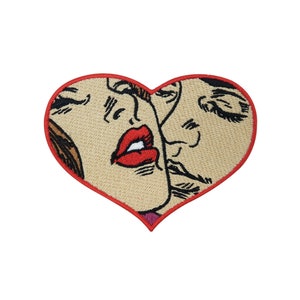 Toppa termoadesiva Loving Pop Art | Toppa in stile fumetto, toppa termoadesiva a forma di cuore, toppa con bacio, toppa con nuvoletta d'amore Finalmente a casa