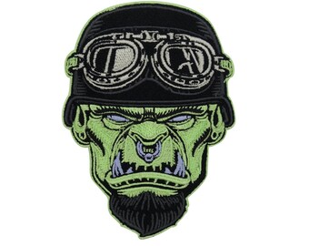 Patch zum Aufbügeln Biker Ork Zombie für Lederwesten | Motorrad Kutte Patches Punk Rückenaufnäher Motorradjacke Rückenpatch, Rocker Aufnäher