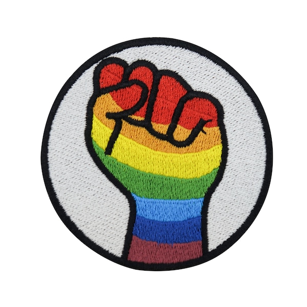 Patch zum Aufbügeln Regenbogen Faust | LGBT Pride Flag Lesbian Flagge Homo Rainbow Gay Patches, Bügelflicken, Flicken, Aufnäher Finally Home