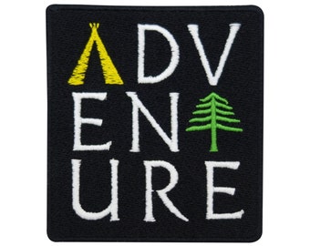Iron-on Patch Black Adventure Lettering | Tree, Tent, Hiking Patches, Iron-on Patches, Patches, Finally Home