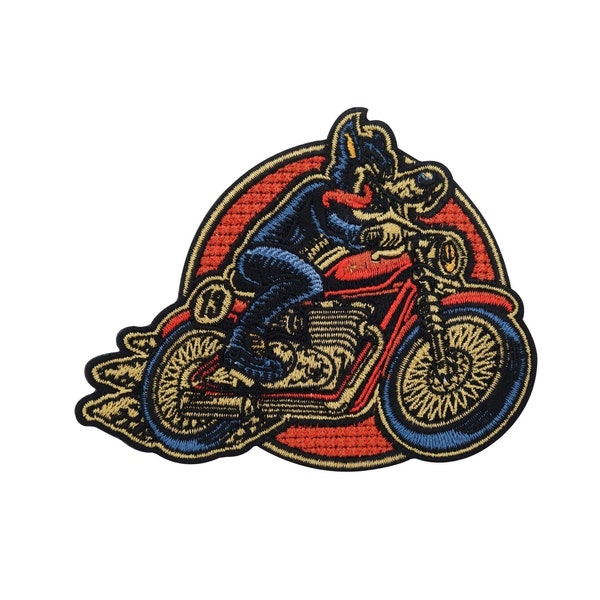 Patch zum Aufbügeln Lone Wolf on Tour Biker Retro für Lederwesten | Motorrad Kutte Patches Rückenaufnäher Motorradjacke Rückenpatch Aufnäher