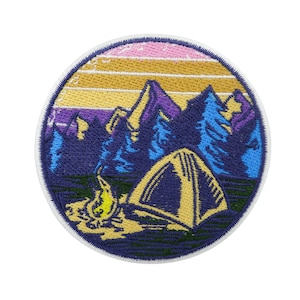 Iron-on patch retro camping tent vintage hiker patches mountains iron-on image, camping forest patch, outdoor hiking patch Finally Home