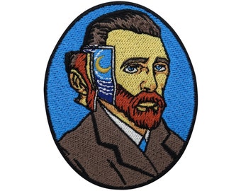 patch thermocollant Vincent van Gogh | Écussons d'art, écussons thermocollants nuit étoilée, écussons thermocollants étoiles de lune, écussons vintage et rétro