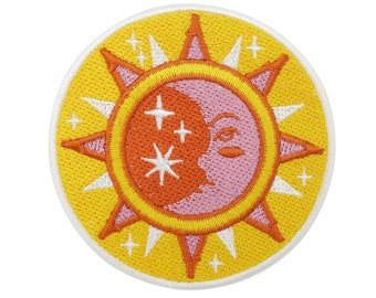 Retro Sun & Moon Iron-On Patch | Stars Patches Vintage Iron-On Round Astrology Patch Star Orange Patch Finally Home