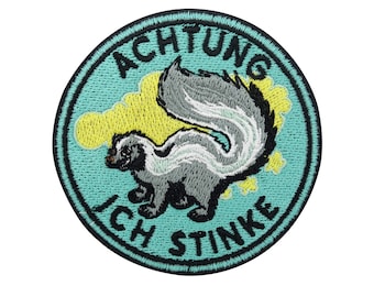 Iron-on Patch: Warning: I Stink! Skunk | Funny Patches, Humorous Animal Iron-ons, Funny Baby Patches, Fart Patches, Finally Home