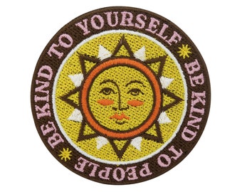 Iron-on Patch Be Kind to Yourself & to People | Retro Sun Patches, Sun Planet Iron-on Patch, Earth Iron-on Patch, Moon Patch Finally Home