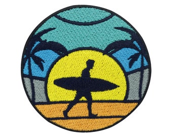 Patch zum Aufbügeln Surfen am Strand | Meer Patches, Palmen Bügelbild Sonne Flicken Surfer Aufbügler Sommer Bügelpatch Aufnäher Finally Home