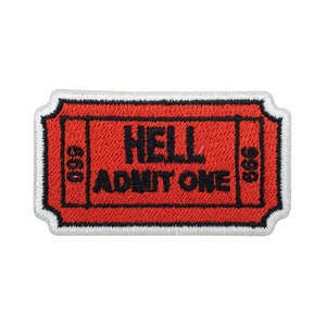 Iron-on patch Hell Admit One Ticket Hell Patches, Devil Cinema Iron-on Patches, 666 Iron-on Image, Small Devil Patch Finally Home image 1